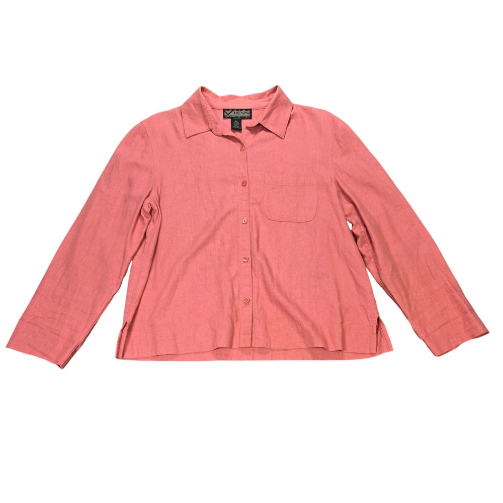 Norton McNaughton View Linen Rayon Button Down Shirt Women's M Coral Pink Pocket